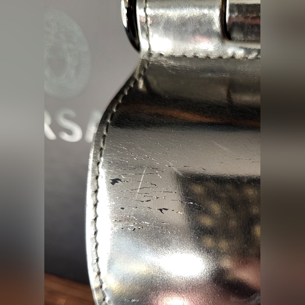 Versace Silver Mirrored Leather Flap Chain Shoulder Bag - Picture 15 of 16